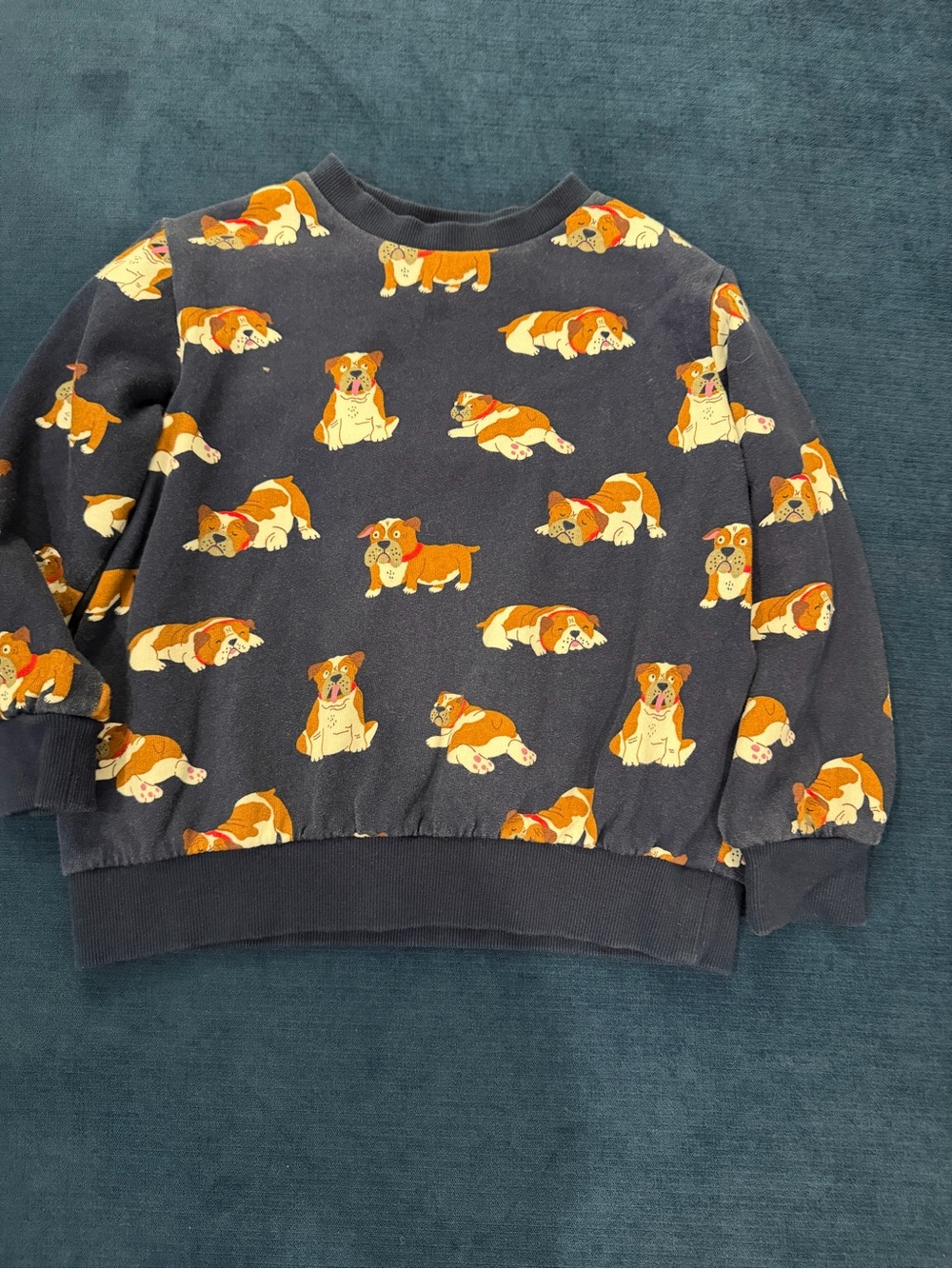 Mini Boden Navy Sweatshirt with Orange & Cream Bulldog Print